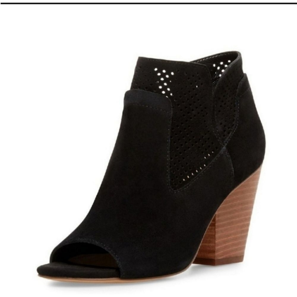 Steve Madden Black Suede‎ Open Toe Ankle Boots brown heels Sz 7